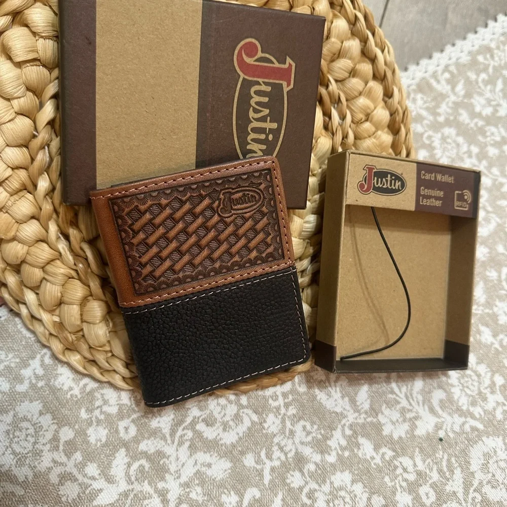 Justin Boots Brown and Black Leather Card Wallet